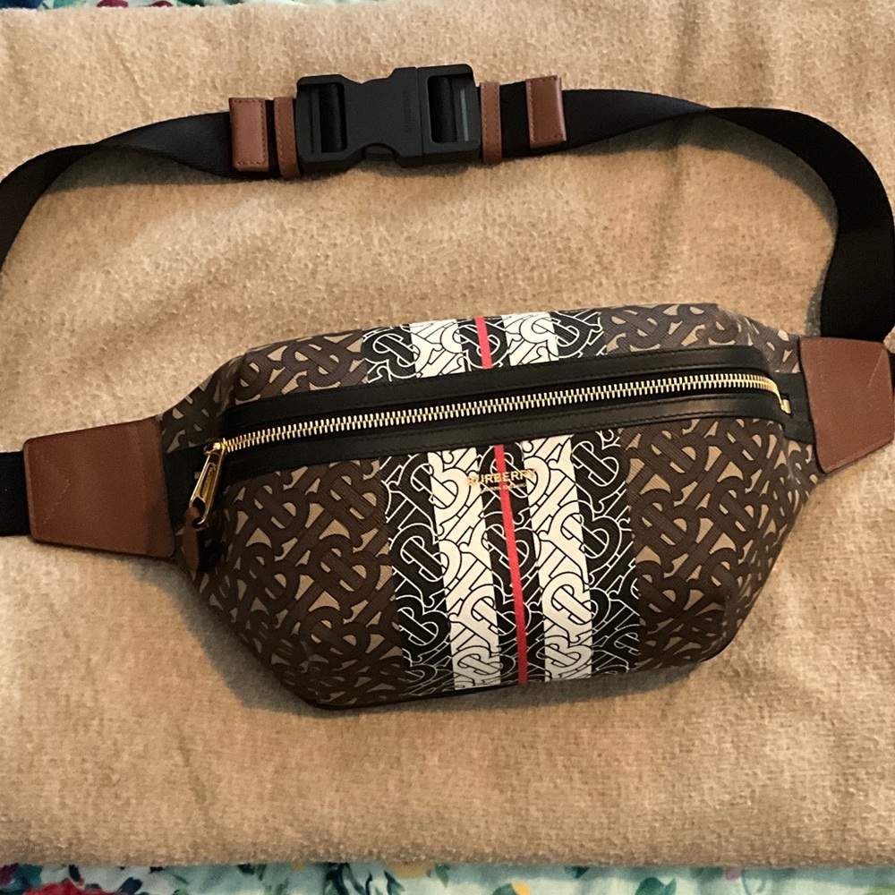 Burberry Brown and Black Belt Bag with Red Accent new without tag